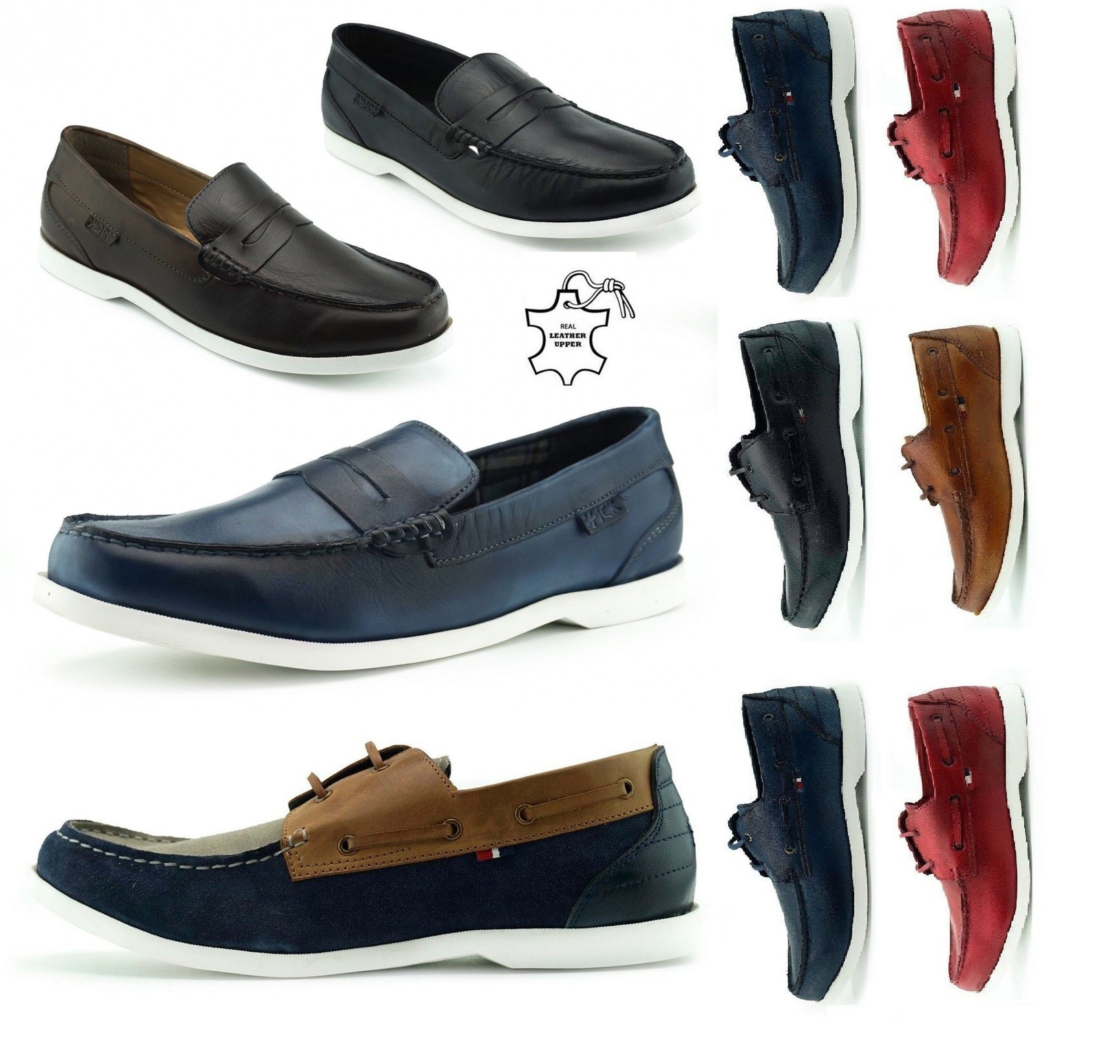 Mens Deck Shoes Casual Loafers Sneakers Leather Lace Up Multi Etsy