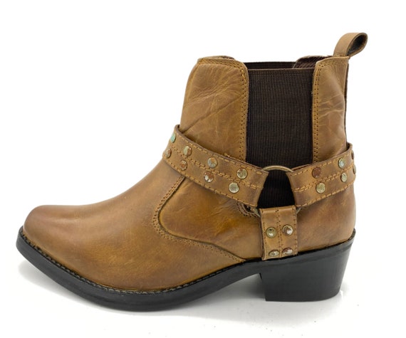 Women's Leather Tan Biker Boots With 