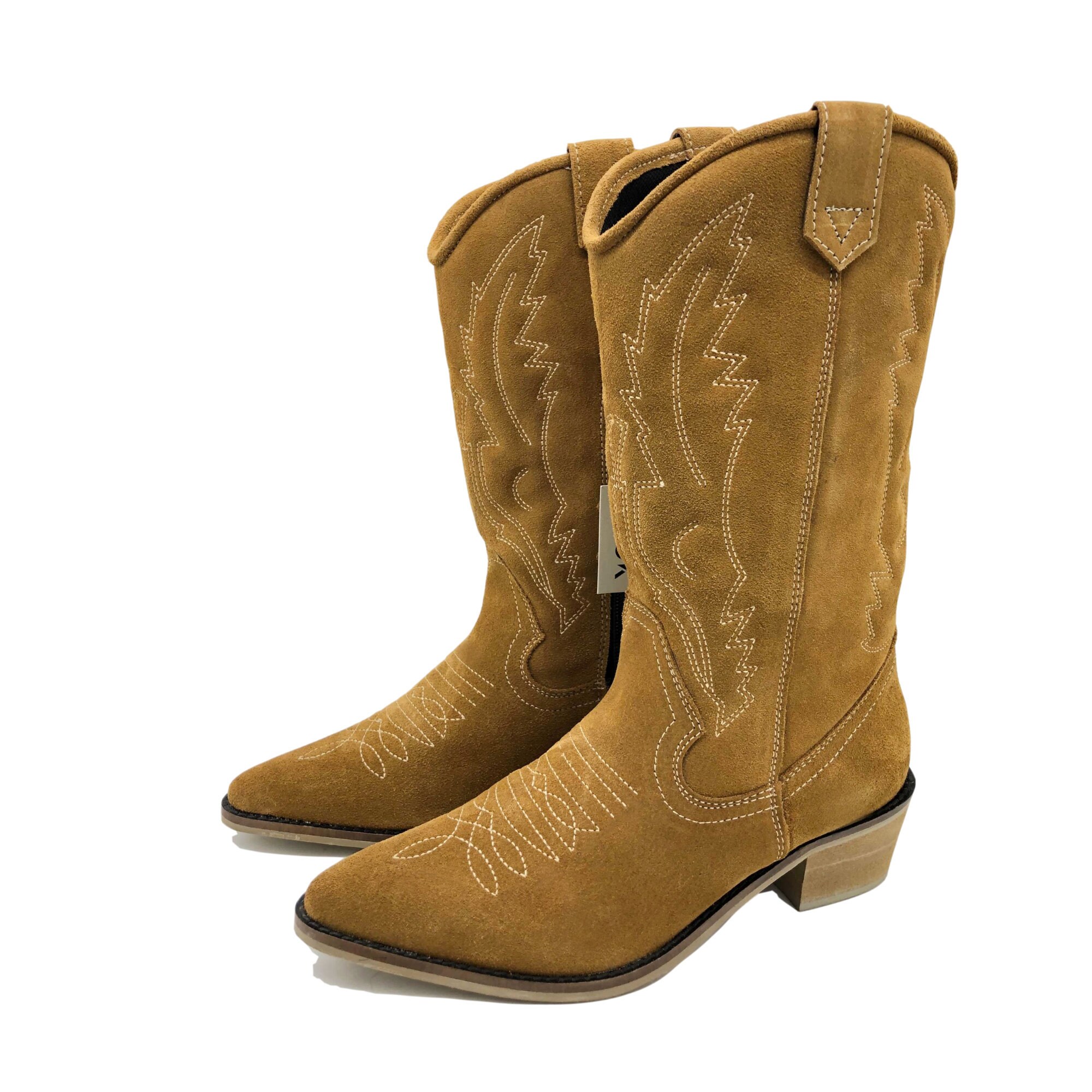 Tan Suede Cowboy Boots Womens Monochrome Western Stitch UNIQUE Etsy.de