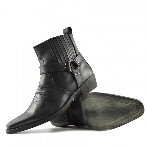 mens black leather ankle boots uk