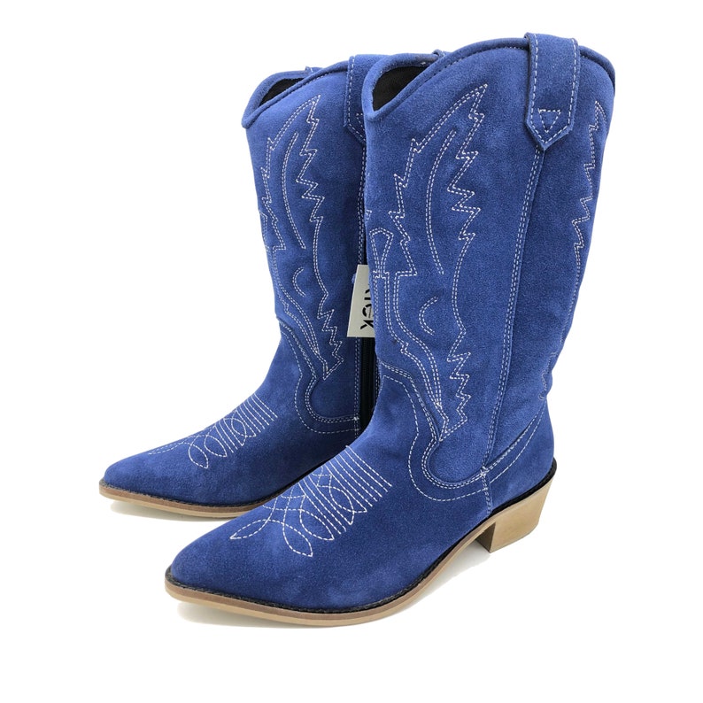 UNIQUE RARE COWBOY Boots Electric Blue Genuine Suede Brand New Etsy
