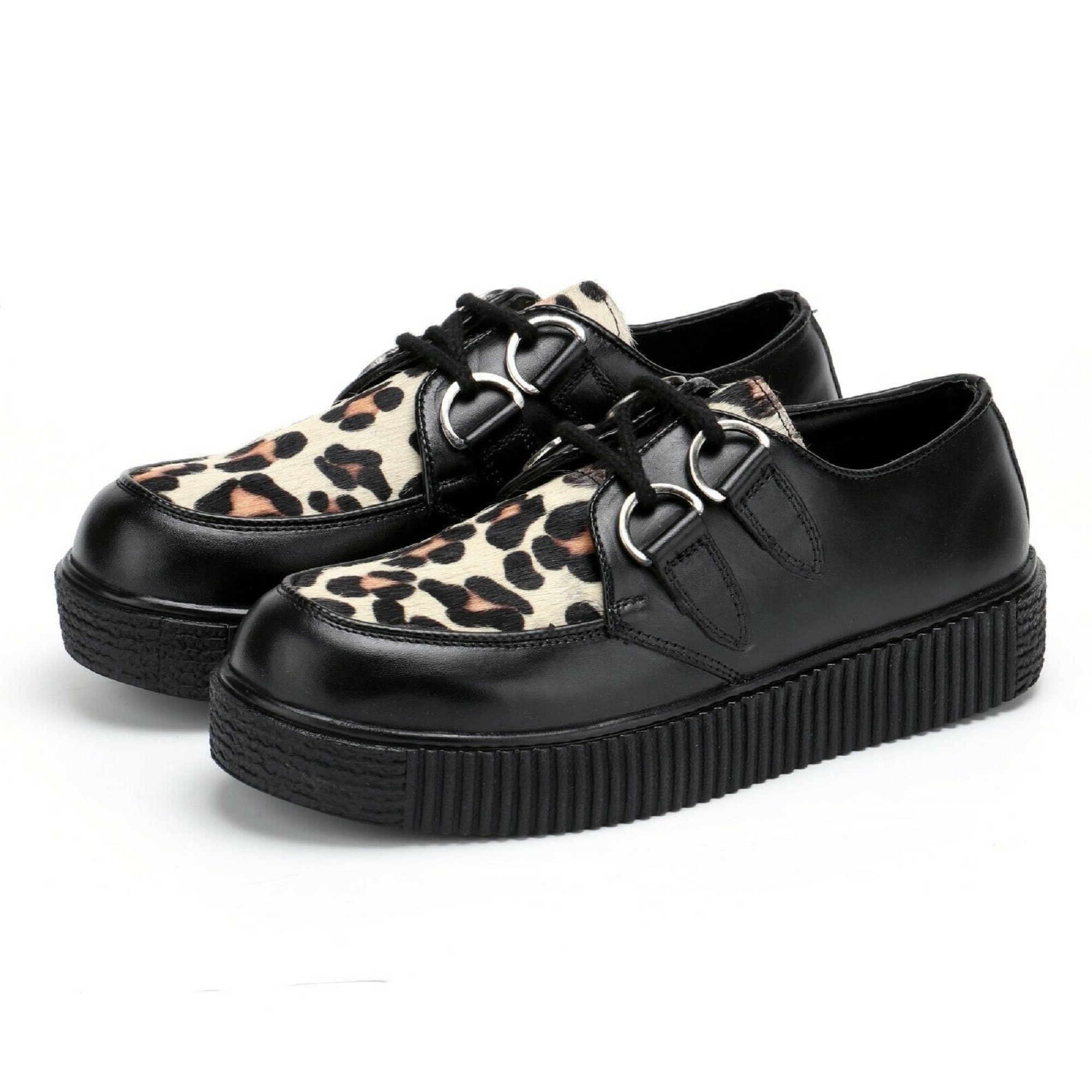 New Leopard Print Creepers Boots Mens Leather Platform Retro Etsy