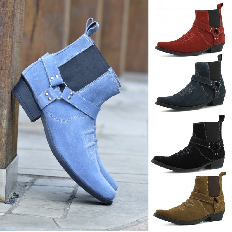 mens blue suede ankle boots