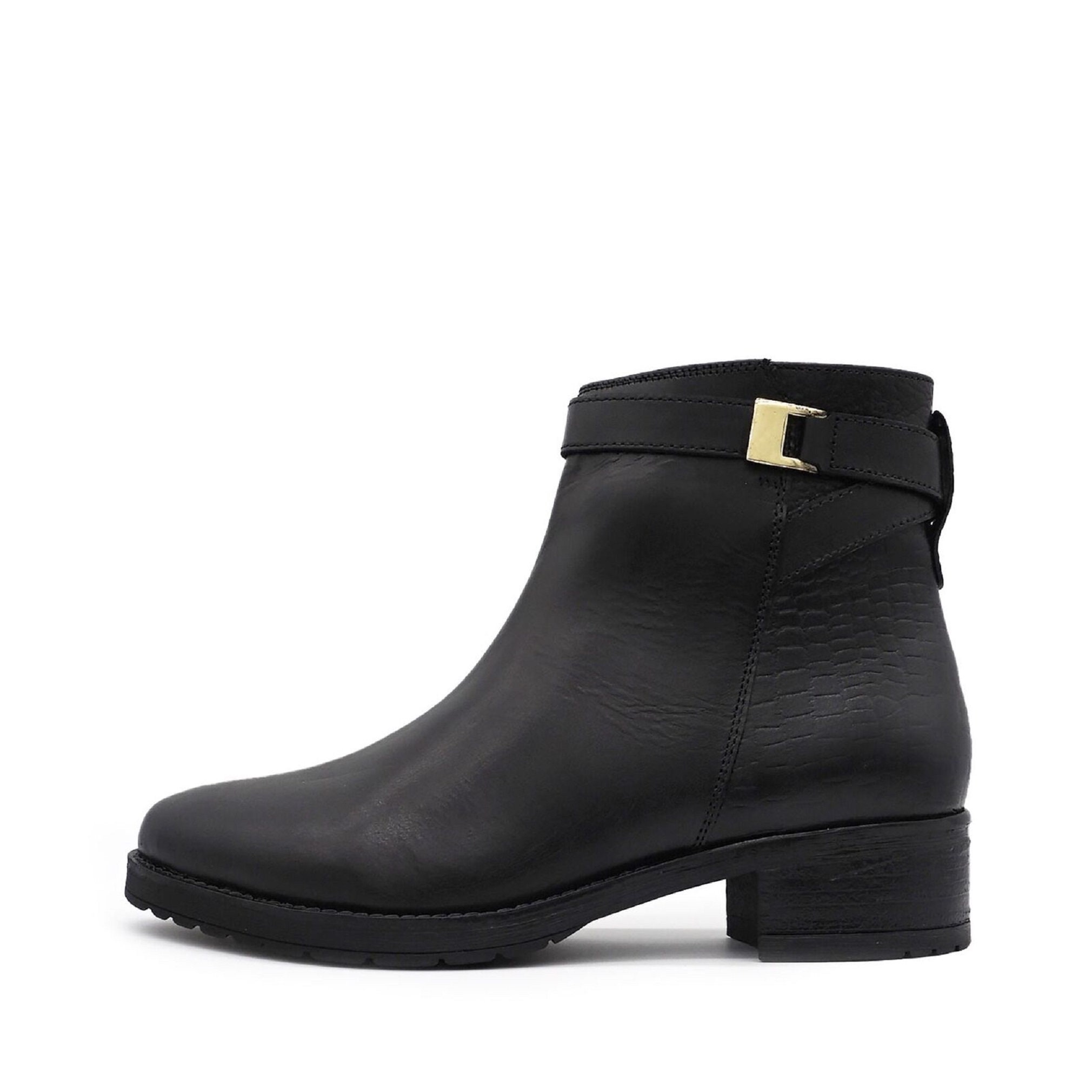 black croc pointed ankle boots