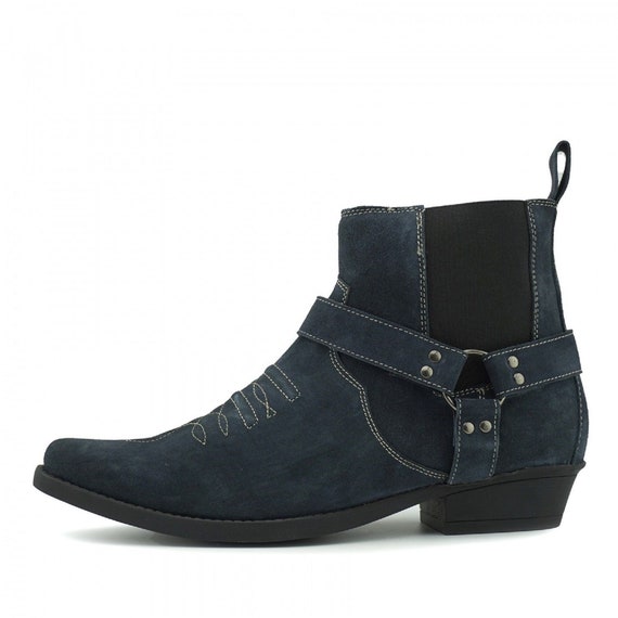blue suede cowboy boots mens