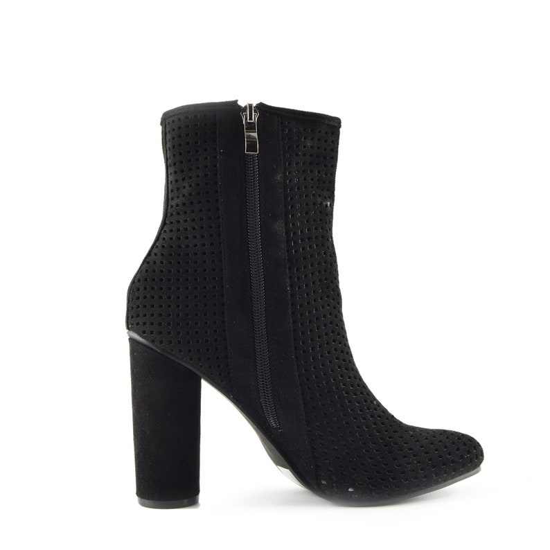 Womens Ankle Boots Block Heel Mesh Fabric Ladies Booties Party Etsy UK