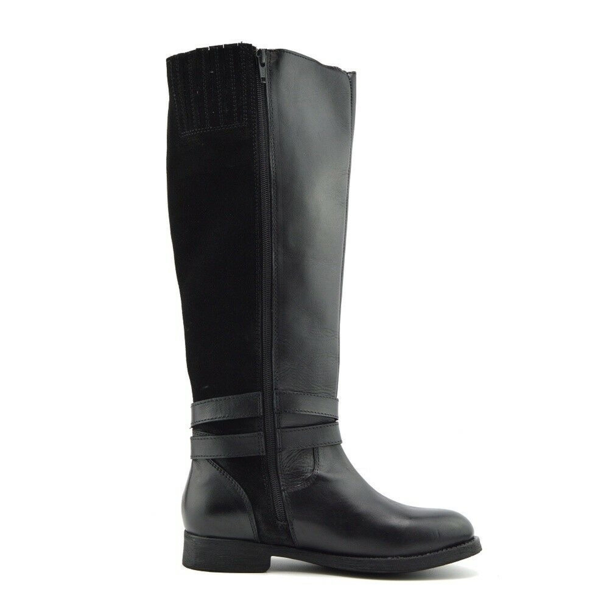 Ladies Flat Riding Boots Genuine Leather Stretch Knee High Etsy