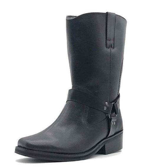 ladies black biker style boots