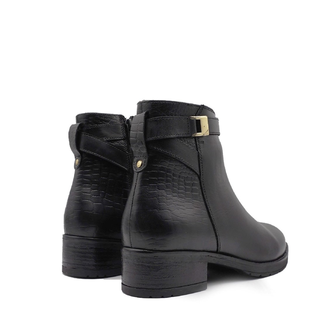 flat croc ankle boots