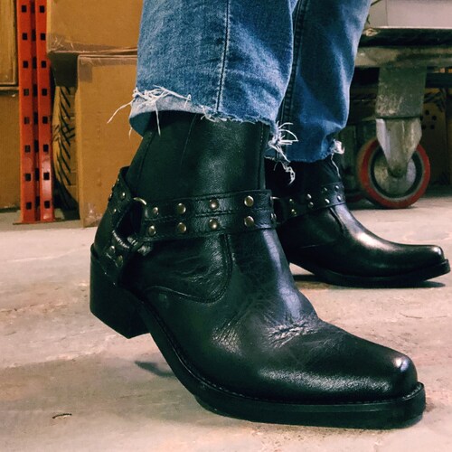 leather ankle biker boots womens