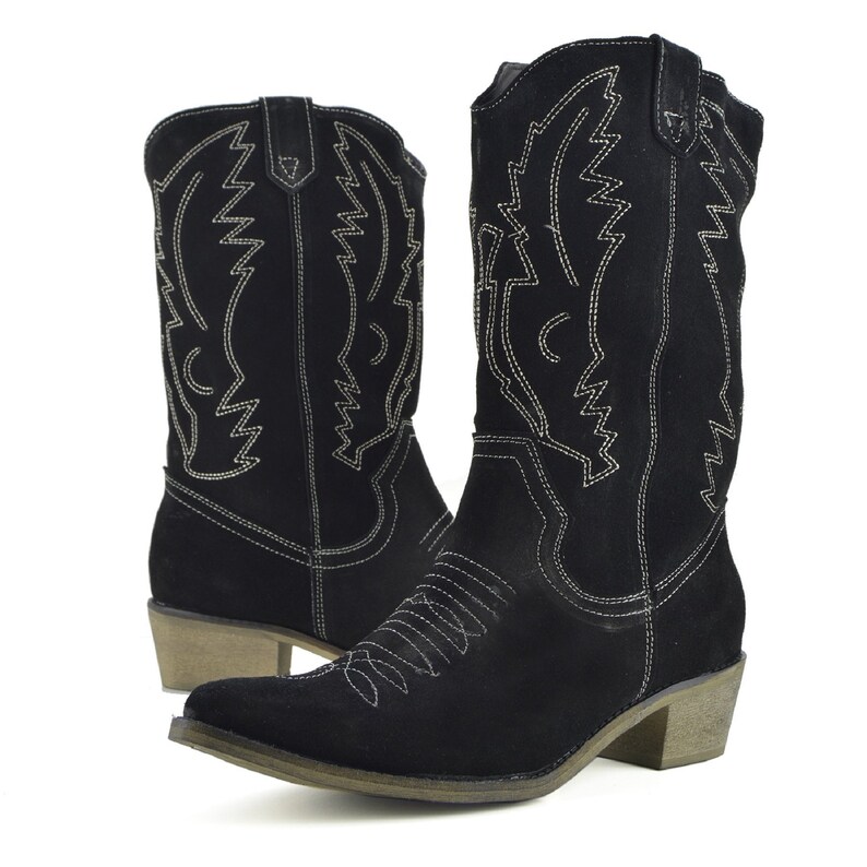 black suede cowboy boots