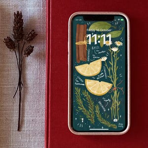 Liebeszauber-iPhone-Hintergrundbild | Herbstwald-Natur-Hintergrundbild für Sperrbildschirm & Startbildschirm | Magischer Zauber | Digital | Hexen-Illustration