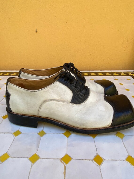 70s Vintage design shoes Lord Kid/White black sho… - image 5