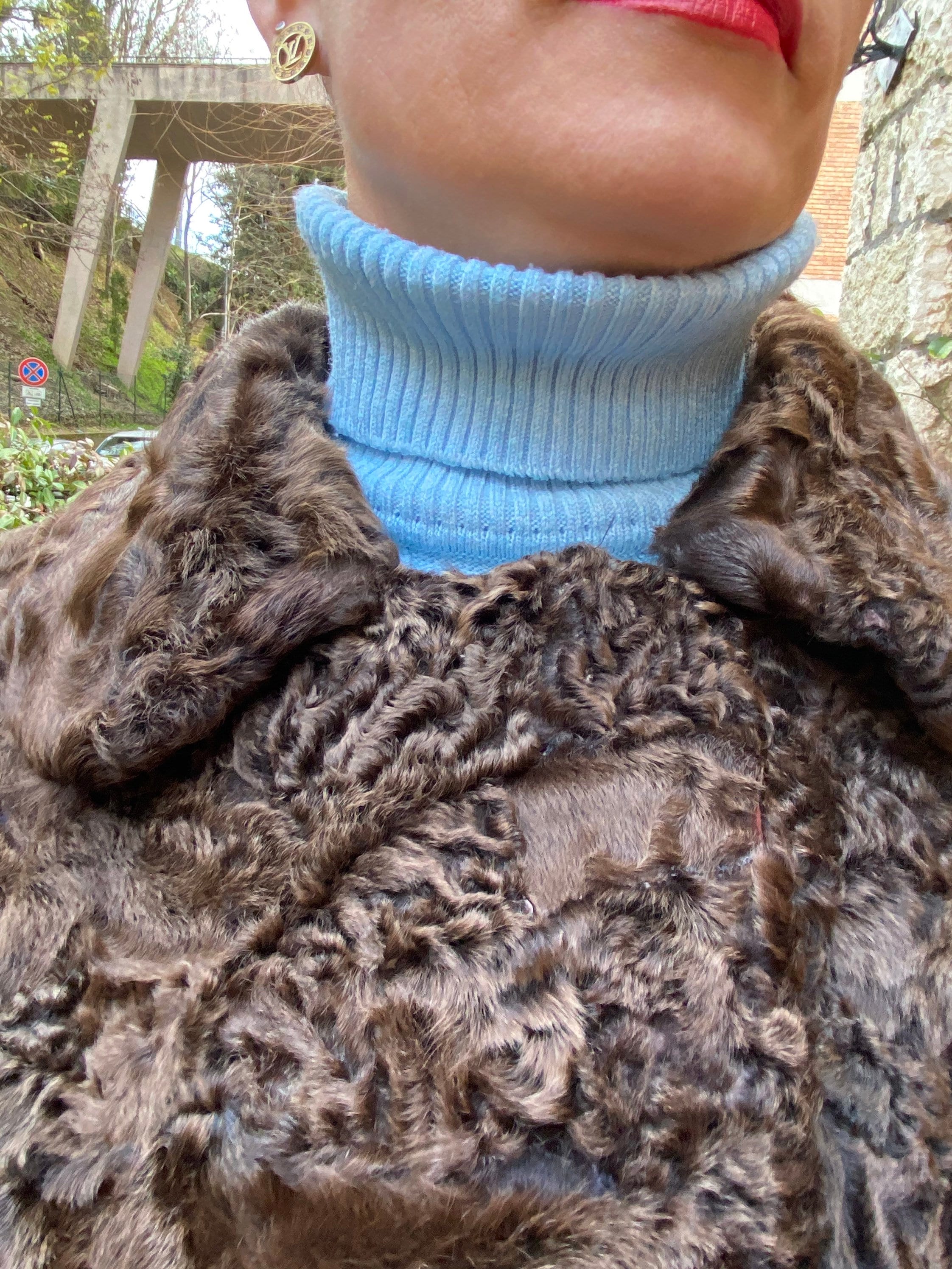 Fendi Woman's Swakara Lamb Fur 3/4 Coat