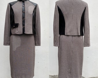 90s Vintage Tailleur Le Ragaze di Gio/Brown wool tailleur/Completo vintage blazer, gilet, gonna Pied de Poul