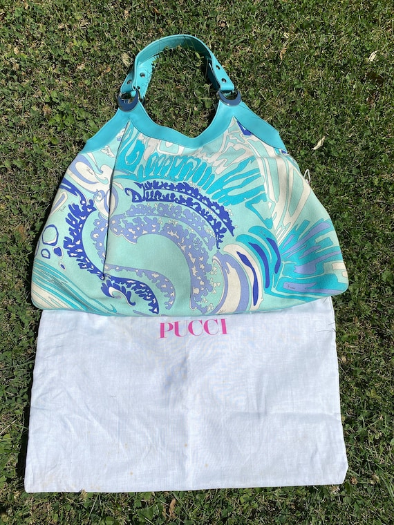 90s Design bag Emilio Pucci Authentic Shoulderbag Pucci Blue white bag canvas leather Borsa Emilio Pucci Rare bag Psychodelic Etsy Italia