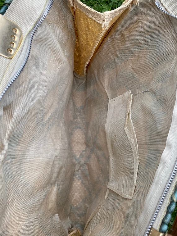 60s amazing Raffia leather bag/Beige green bag/Ra… - image 10