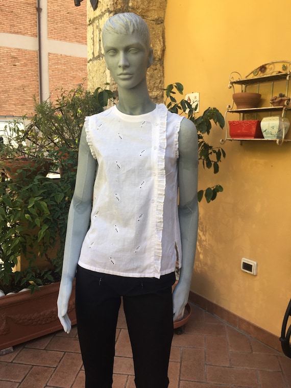 Vintage 70s blouse/SHIRT COTTON KAUTEN/White vinta