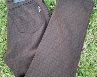 80s Vintage pants Fendi/Fashion Fendi pants/Brown pants nylon/Vintage Fendi pants/Design jeans Fendi monogram