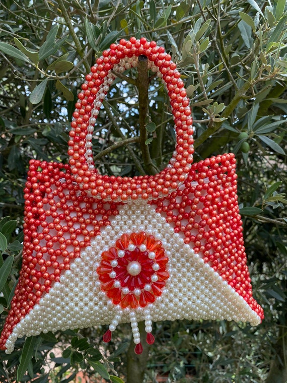 60s Pearls vintage clutch bag/vintage embroidery … - image 9