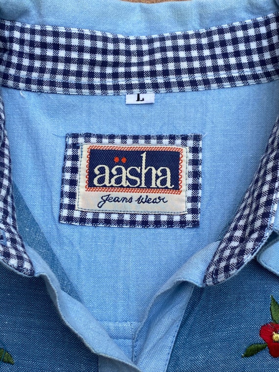 80s Vintage shirt patchwork Aasha Jeans Wear/Blue… - image 9