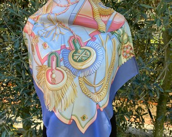 80s Authentic Vintage Fendi scarf for Banca Toscana/Blue pink silk scarf/Fendi silk scarf for Banca Toscana/Design scarf