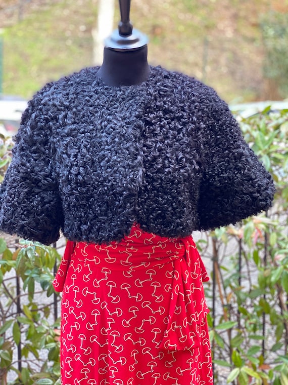 Vintage fur shrug 90s/Black shrug astrakhan/Fashio