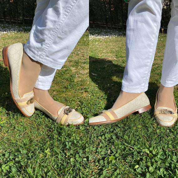 90s Authentic Shoes Gucci ivory Shoes Leather ballet Shoes Gucci fashion Ballerina Shoes Gucci decollete Gucci Etsy Canada