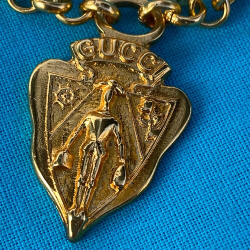 Shops 60s Authentic pendant Gucci Crest Armored Knight/Gold pendant metal/Design Charm tag Gucci/Gucci vintage pendant