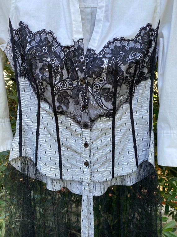 Corset BLOUSE Runway/white Black Shirt Cotton Lace/embroidered Cotton  Designer/white Black Corset Blouse 