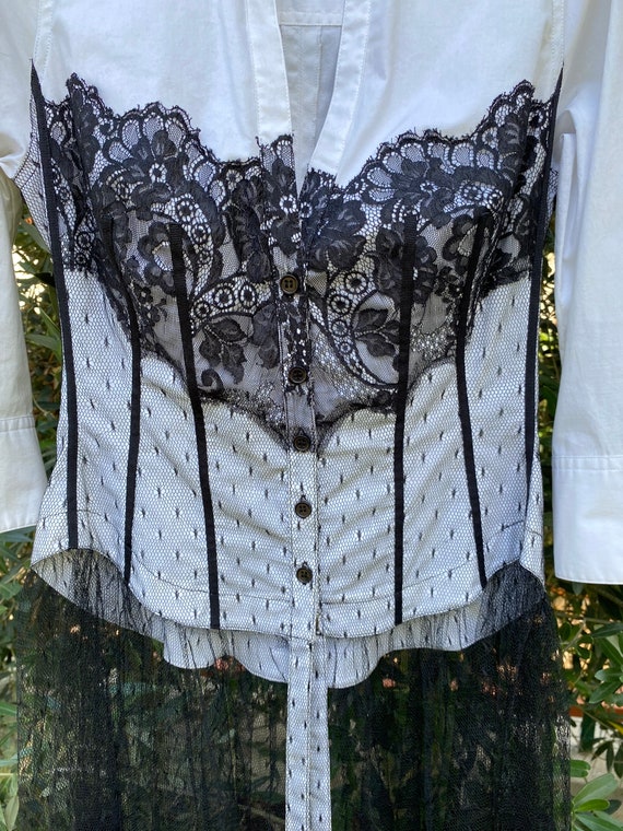 Blusa corse Pasarela Camisa negra blanca encaje de algodon Disenador de algodon bordado Blusa corse negra blanca Etsy Espana