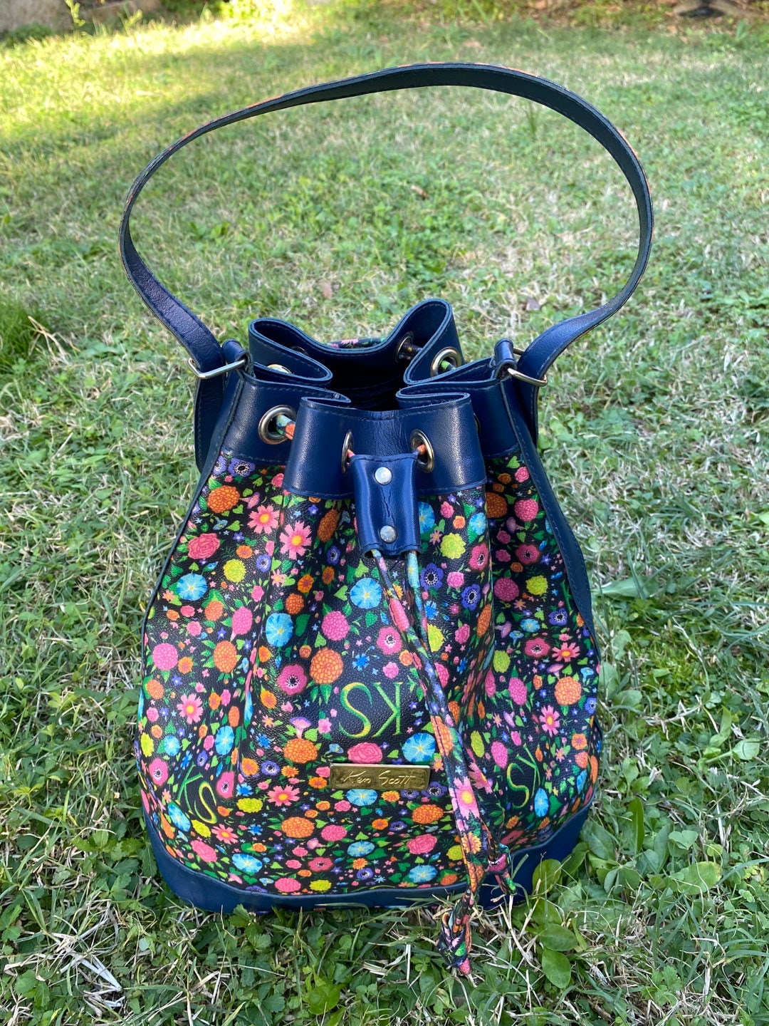 80s Vintage Bucket Bag Ken Scott/sack Bag Ken Scott/blue Bag Floral