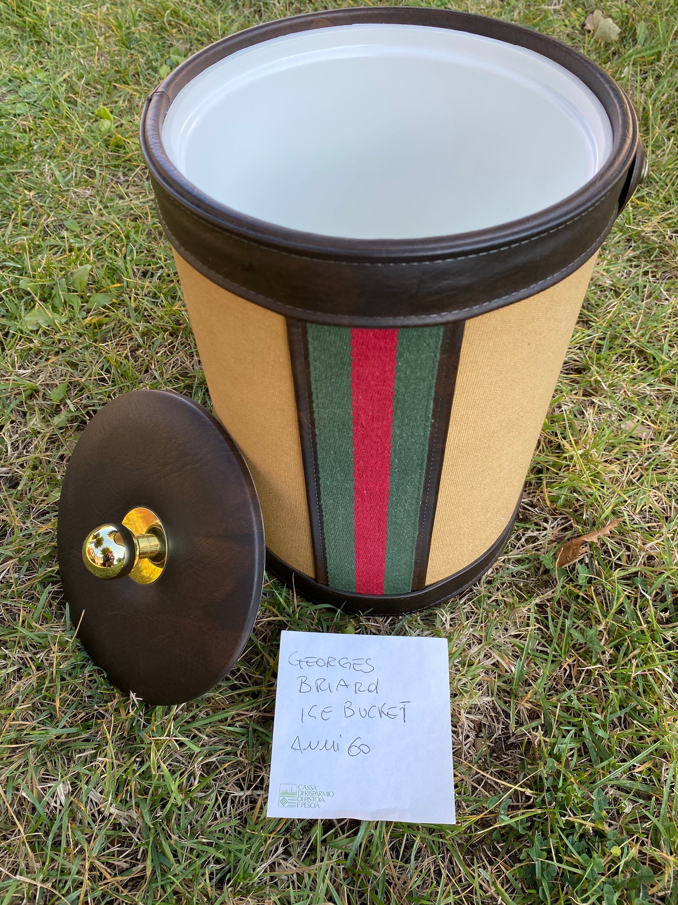 60s Vintage Ice Bucket Design Briard/canvas Leather Etsy