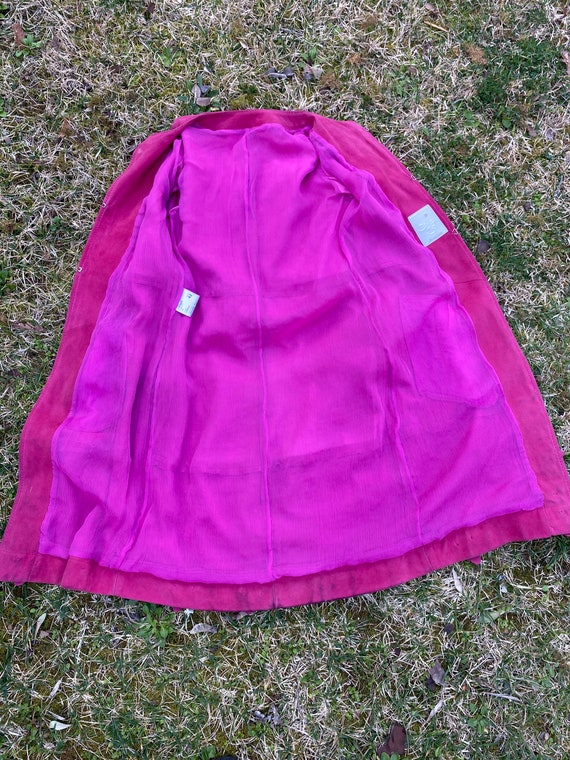 90s Vintage trench leather Monogram/Pink jacket c… - image 10