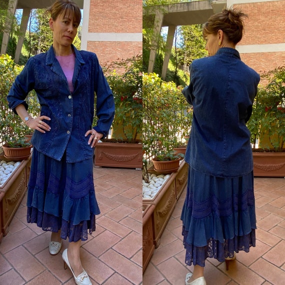 Buy 90s Jeans Vintage Suit blue Cotton Set blue Denim Suit design