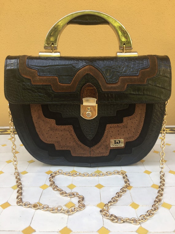 70s Vintage Bag shoulderbag Vintage black Bag Leather crocodile