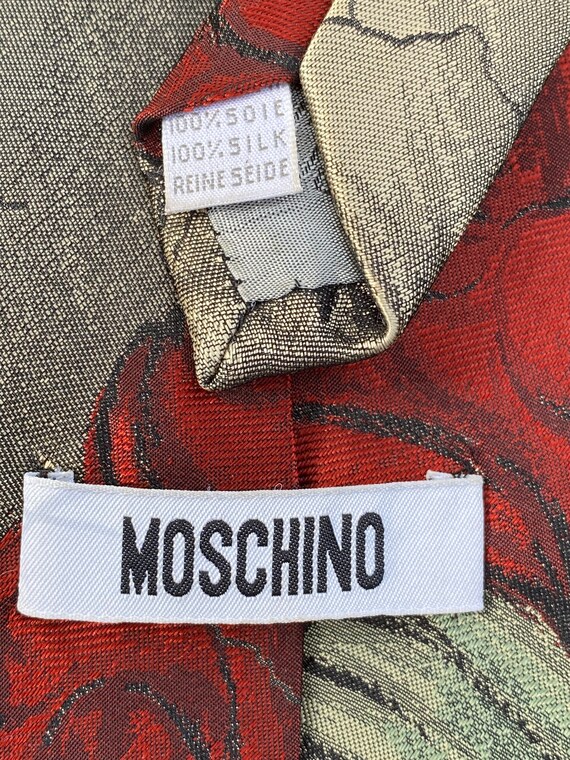 80s Moschino Vintage Tie/Gray red silk tie/Design… - image 7