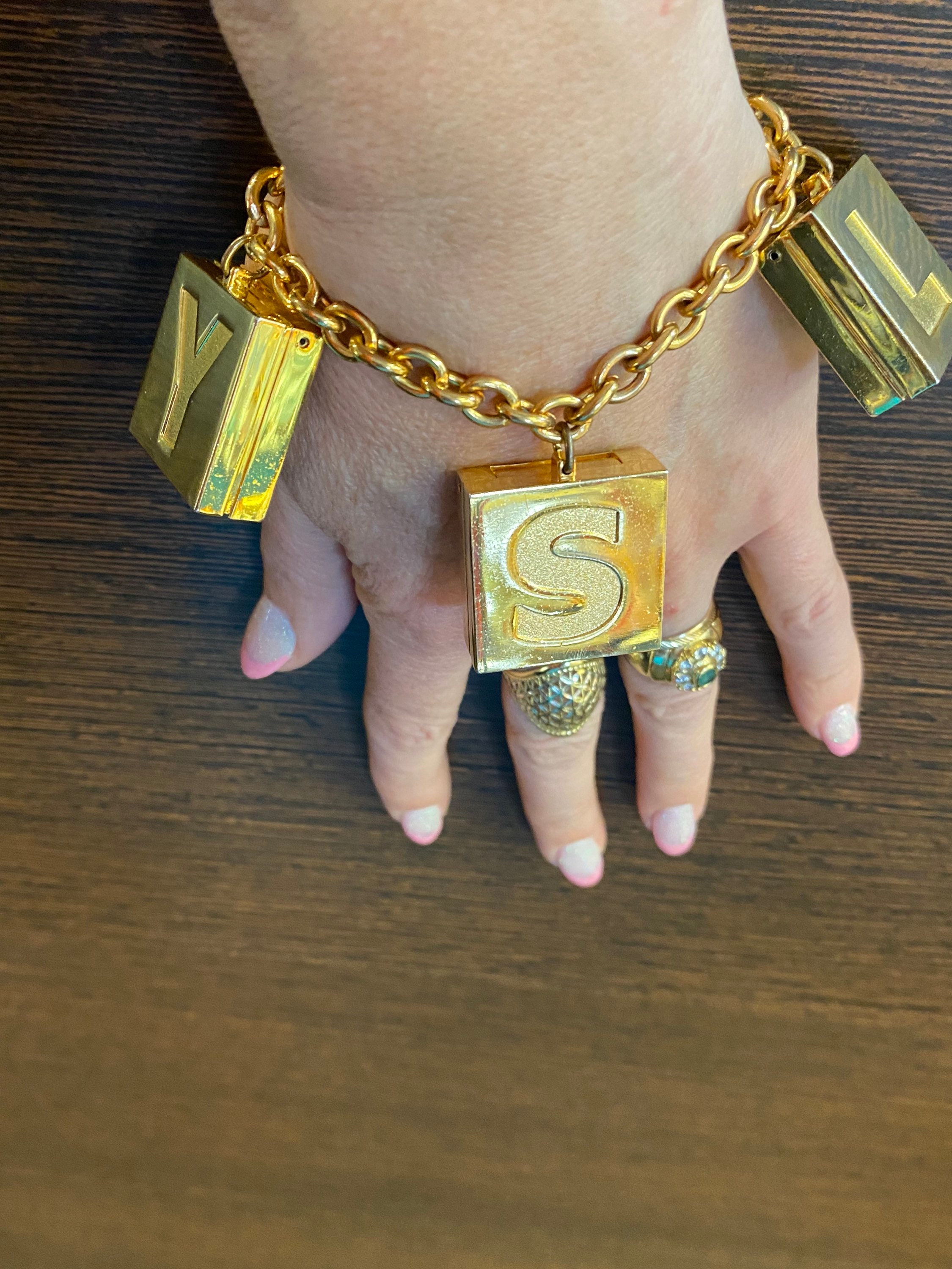 Vintage Bracelet YSL Makeup Eyes and Lips Paris gold Bracelet Ysl
