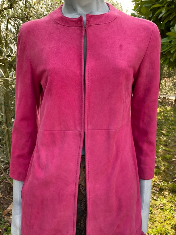 90s Vintage trench leather Monogram/Pink jacket c… - image 5