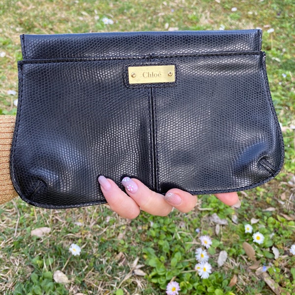 90s Vintage pouch Chloe Parfums/Black pouch leather/Chloe cosmetic bag