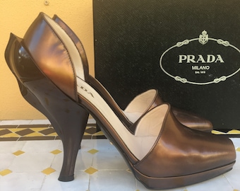 Années 90 vintage rare Prada décolleté/Scarpe Prada/brun or décolleté Prada/Design style shoesPrada/Shoes Prada original/luxuryGold chaussures