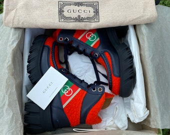 Authentic boots Gucci/Stivale Gucci/Blu orange bootie wool/Design Luxury boots Gucci/Anfibi Gucci