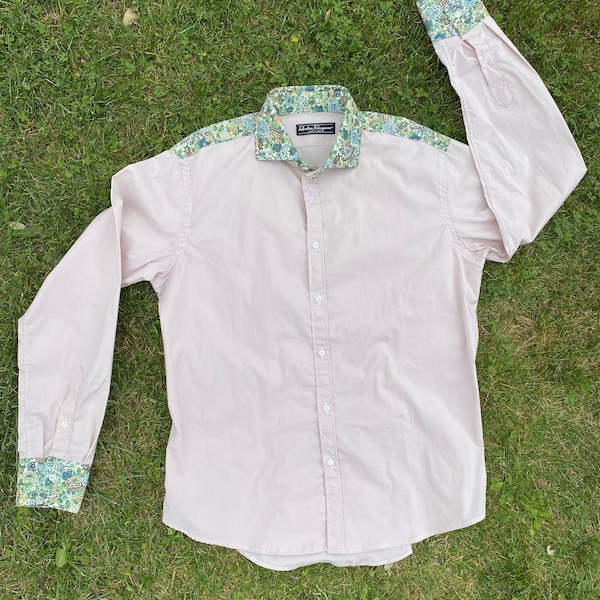 90s Vintage shirt Salvatore Ferragamo/Pink green cotton shirt/Camicia Salvatore Ferragamo/Design shirt Salvatore Ferragamo