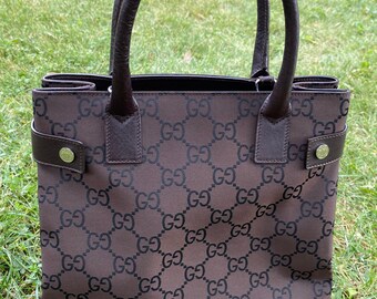 90s Authentic Vintage Bag Gucci Rare brown Nylon Leather Bag Gucci gucci Monogram Bag gucci Design Tote Bag gucci Monogram Nylon Bag Etsy