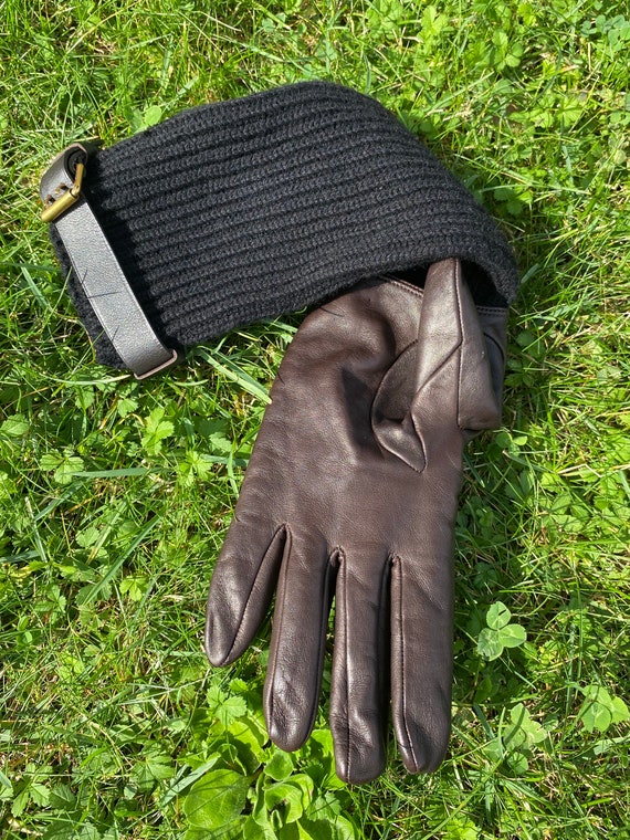 90s Vintage gloves Design Gucci/Leather wool glov… - image 3