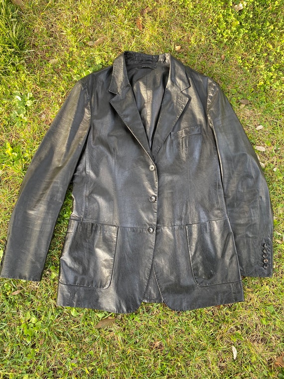 90s Vintage Luxury jacket Gucci/Black jacket leat… - image 3