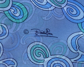 70s Vintage piece of fabric By Emilio Pucci/Blue green silk piece floral/Rare silk fabric Emilio Pucci/Design fabric By Pucci