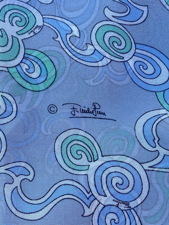 70s Vintage Piece of Fabric by Emilio Pucci/blue Green Silk 