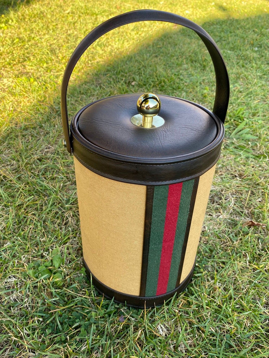 60s Vintage Ice Bucket Design Briard/canvas Leather Etsy