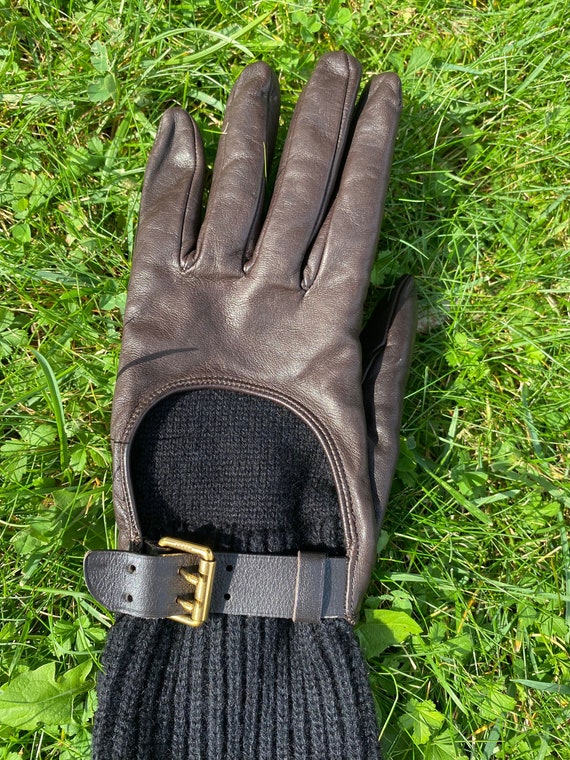 90s Vintage gloves Design Gucci/Leather wool glov… - image 4